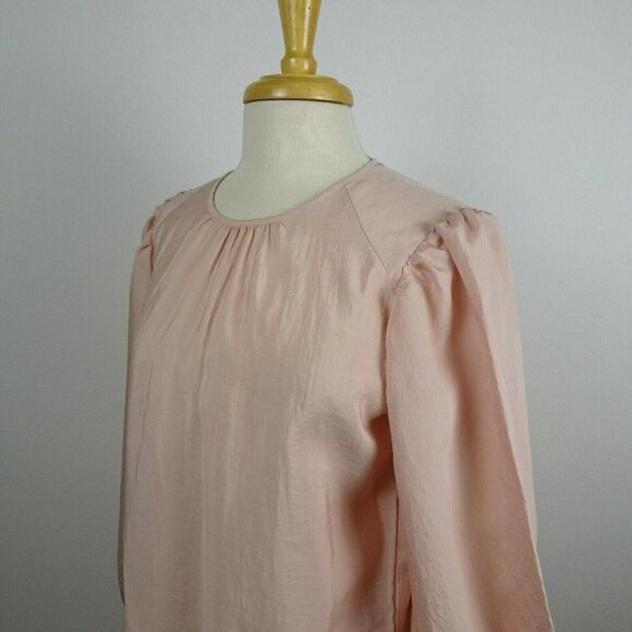 💰3/$2 EXPRESS Pink Blouse Top Puffed Balloon Sleeve Shirred Button Cuff Chic XS - Picture 5 of 13
